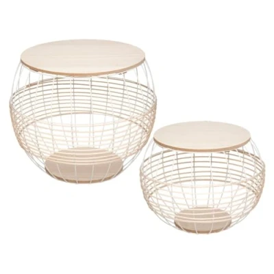 Abbildung von Atmosphera Set aus 2 Couchtischen Metall &amp; Rattan Weiß