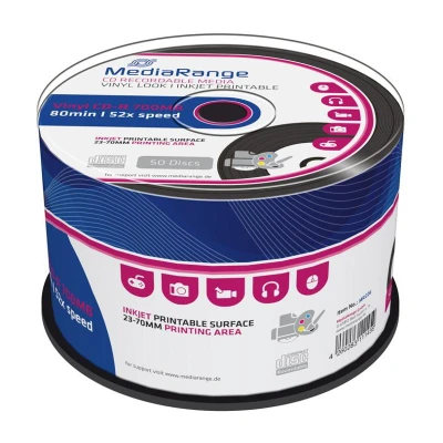 Abbildung von CD R 80 Min/700 MB MEDIARANGE VINYL LOOK bedruckbar Cakebox 50 Stück Black Diamond Dye