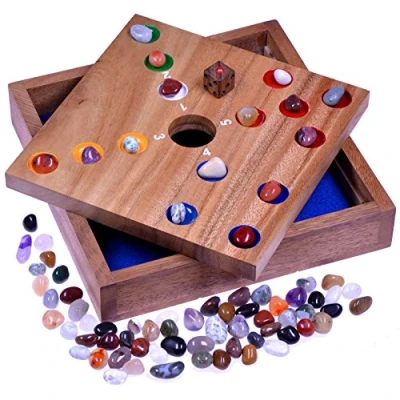 Abbildung von Logoplay Holzspiele Spielesammlung, Big Hole für 2 bis 6 Spieler Spielfeld 21 x cm aus Holz mit Edelsteinen Holzspielzeug