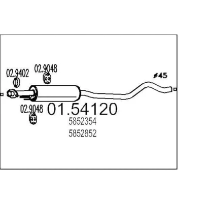 Abbildung von MTS 01.54120 Mittelschalldämpfer 1620 OPEL: Astra F Caravan