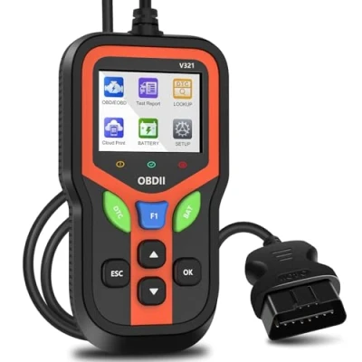 Abbildung von OBD2 Diagnosegerät Auto, OBD Fehlerauslesegerät mit Vollständigen OBDII Funktionen Codeleser für Motorfehler, Spannung &amp; I/M KFZ Auslesegerät Deutsch BMW VW Mercedes Audi Alle Fahrzeugen