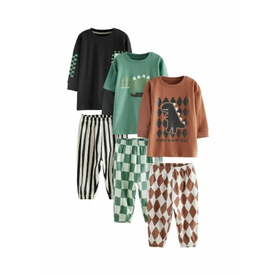 Abbildung von Next 3 PACK Regular FIT Nachtwäsche Set für Kinder, Größe: 92, Green black rust checkerboard