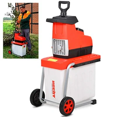 Abbildung von HECHT Elektro Walzenhäcksler Gartenhäcksler mit 2800 Watt Power Motor, extrem leise, 60 Liter Auffangbox, Selbsteinzug, Nachstopfer, Rücklauffunktion Leisehäcksler für Holz bis zu 44 mm stark