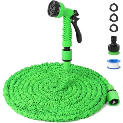 Abbildung von Flexibler Gartenschlauch Wasserschlauch Dehnbar Garten 15M Flexibel mit 7 Funktion Handbrause, Grün