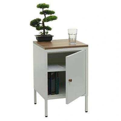 Abbildung von Mendler Nachttisch HWC L84, Nachtschrank Kommode Beistelltisch Schrank, Metall 63x40x40cm, Melaminbeschichtet weiß