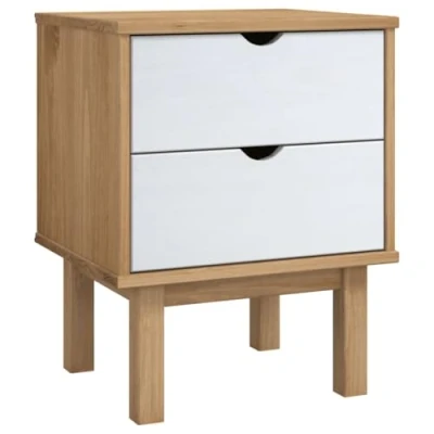 Abbildung von vidaXL Massivholz Nachttisch mit 2 Schubladen Nachtschrank Nachtkonsole Beistellschrank Nachtkommode OTTA 45x39x57cm Kiefernholz Braun und Weiß