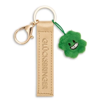Abbildung von NICI Schlüsselanhänger Glücksbringer Kunstlederband gold 10cm mit Kleeblatt