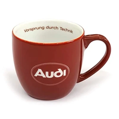 Abbildung von Audi A8 8053 Tasse Porzellan Becher Kaffeebecher Kaffeetasse, mit Schriftzug Vorsprung durch Technik, Oval Logo, rot
