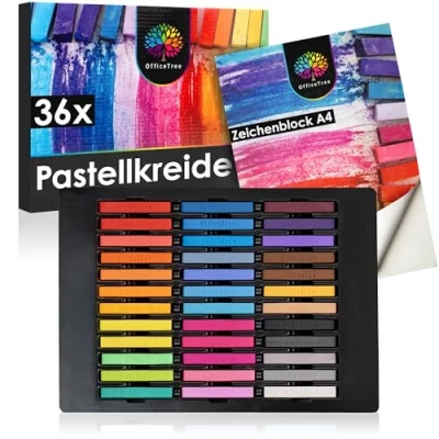 Abbildung von OfficeTree Malkreide Pastellkreide 36 Stück inklusive Zeichenblock (wp), (36er Set)