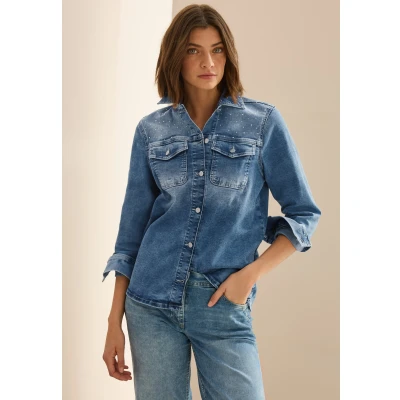 Abbildung von Cecil Glitzerndes Jeansjacke, Damen, Größe: Medium, Blau