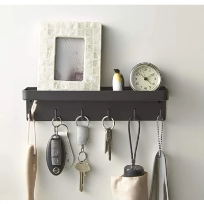 Abbildung von YWHWLX Schlüsselhalter zur Wandmontage mit 6 Haken, schwarzes Metall Schlüsselregal Brief Organizer Ablage, Schlüsselanhänger für Eingangsbereich, Flur, Küche, Bauernhaus Dekoration