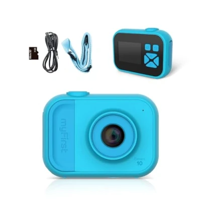 Abbildung von myFirst Camera 10 Digitale Minikamera für Jungen Mädchen Alter 4 19 Jahre 5MP Video Foto Unterstützung 32GB Speicherkarte, kommt mit Stativschraubenadapter Geeignet Geburtstagsgeschenk (Blau)