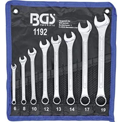 Abbildung von BGS 1192 Maul Ringschlüssel Satz 8 tlg. SW 6 19 mm inkl. Tetron Rolltasche Gabelringschlüssel