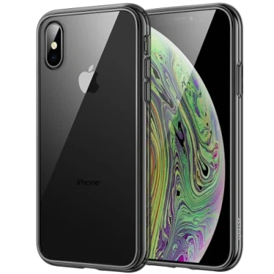 Abbildung von JETech Hülle für iPhone XS Max 6,5 Zoll, Nie Vergilbung Handyhülle Stoßfest, Schutzhülle Anti Kratzt Transparent Rückseite (Schwarz)