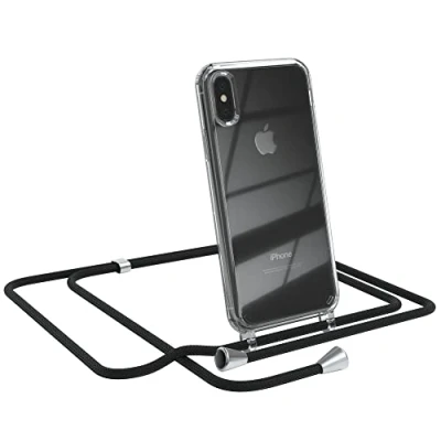 Abbildung von EAZY CASE Handykette kompatibel mit iPhone X/XS Handyhülle Umhängeband, Handykordel Schutzhülle, Silikonhülle, Hülle Band, Stylische Kette für Smartphone, Schwarz