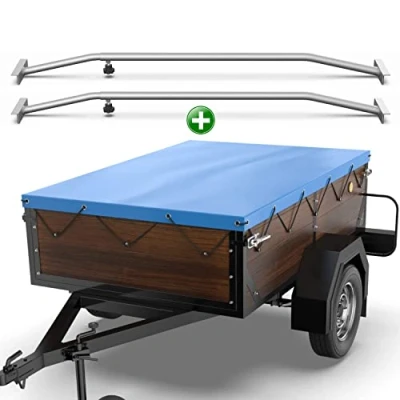 Abbildung von Tarpofix® Anhängerplane 150x105 cm + 2x Planenbügel Anhänger Plane Flachplane aus PVC PLANENMATERIAL Verstärkte HP DDR für diverse PKW Hänger Abdeckplane Flachplanenbügel