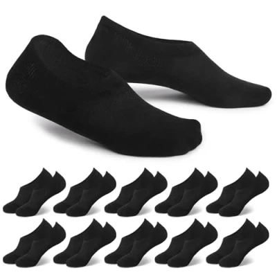 Abbildung von EKSHER Füsslinge Damen 35 38 Sneaker Socken Füßlinge 10 Paar Ballerina Unsichtbare No Show Sneakersocken Baumwoll Kurze Halbsocken Silikonpad Rutschfest atmungsaktiv Schwarz