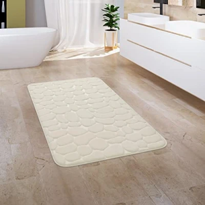 Abbildung von Paco Home Badematte Corby 256, Höhe 13 mm, rutschhemmend beschichtet, fußbodenheizungsgeeignet, Polyester, rechteckig, Badteppich, Uni Farben, Motiv Steine, Hoch Tief Effekt