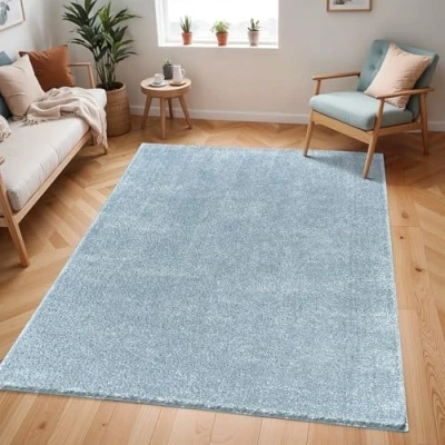 Abbildung von Surya Shaggy Rug Berber Teppich Flauschiger für Wohnzimmer, Esszimmer, Schlafzimmer, Langflor Hochflor Weiss flauschig groß 160x213 cm, Wohnzimmerteppich in Blau