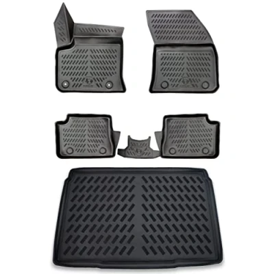 Abbildung von ELMASLINE 3D Gummimatten + Kofferraumwanne Set für Peugeot e 208 (Elektro) 2019 2023 Hoher Rand Design Fußmatten Zubehör