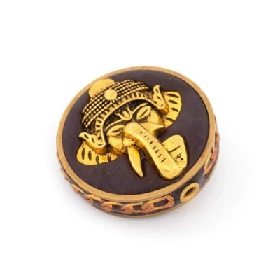 Abbildung von Vintageparts große, Flache Ganesha Perle aus Polymerton 29 mm Mala Kette selber gestalten religiösen Schmuck basteln