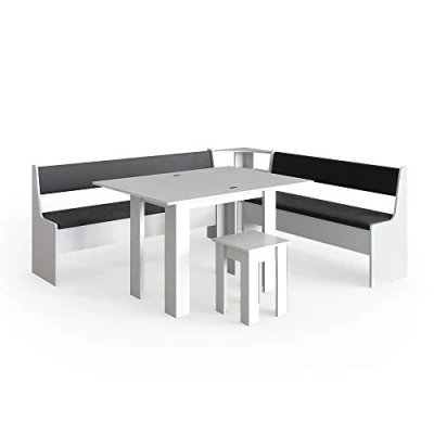 Abbildung von Vicco Eckbankgruppe Roman, Weiß/Anthrazit, 210 x 180 cm mit Tisch