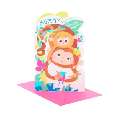 Abbildung von UK Greetings Muttertagskarte mit Umschlag freches Affen Design