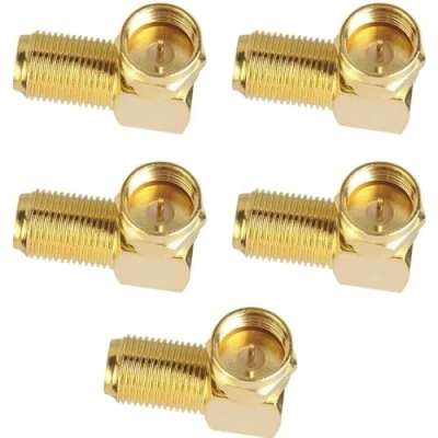 Abbildung von 5 Stück F Stecker Winkel Sat Adapter Winkelstecker Winkeladapter 90 Grad Buchse, für Antennenkabel, Satellitenkabel, Koaxialkabel, Vergoldet