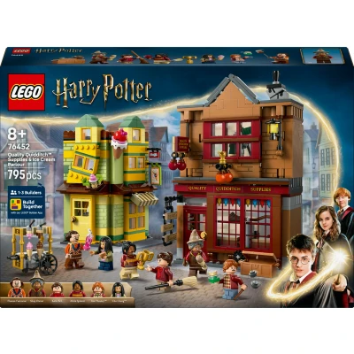 Abbildung von LEGO Harry Potter Qualität für Quidditch &amp; Fortescues Eissalon Set mit 2 Winkelgasse Läden, 6 Minifiguren Zubehör inkl. Nimbus 2000 Besen Geschenk Jungen Mädchen ab 8 Jahren 76452