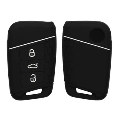 Abbildung von kwmobile Autoschlüssel Schutzhülle kompatibel mit VW 3 Tasten (nur Keyless Go) Hülle Schlüsselhülle aus Silikon in Schwarz Weiß