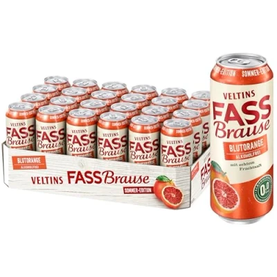 Abbildung von VELTINS Fassbrause Blutorange Alkoholfrei, EINWEG (24 x 0.5 l Dose)
