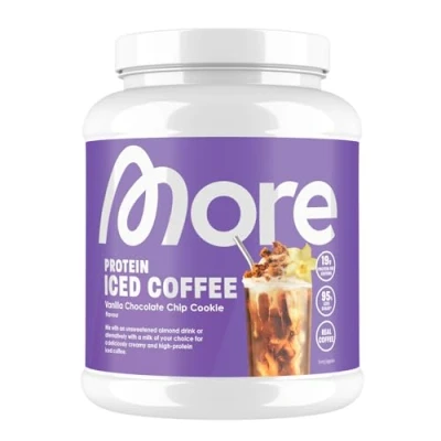 Abbildung von MORE Protein Iced Coffee, 500g, Vanilla Chocolate Chip Cookie, Eiskaffee mit wertvollen Proteinen, wenig Zucker und Fett made in Germany