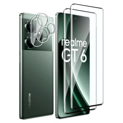 Abbildung von Fyqzio[2+2 Stück Gehärtetes Glas Schutzfolie kompatibel mit Realme GT 6/Realme 6T und Kamera,Keine Blasen,9H Härte,Anti Scratch,3D Curved,HD Displayschutz für