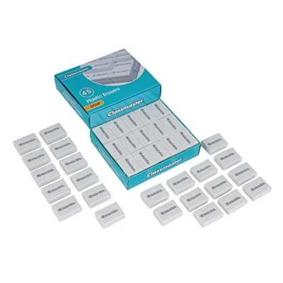 Abbildung von Classmaster PES45 Bleistift Radiergummis, klein, PVC frei, phthalatfrei, weiß, 45 Stück