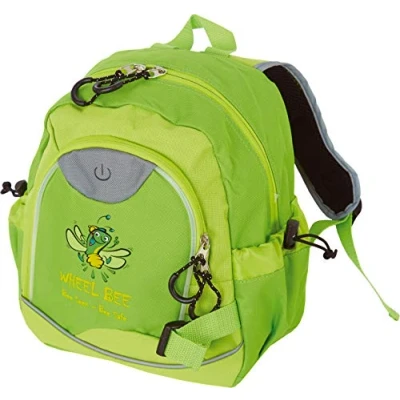 Abbildung von Wheel Bee Kinder Rucksack Kiddy Bee, mit integriertem LED Licht (grün) und Reflektorstreifen für Sicherheit Sichtbarkeit, 10 Liter, Kindergarten Freizeit, 950012