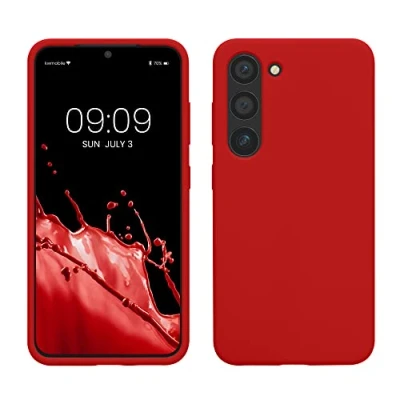 Abbildung von kwmobile Hülle kompatibel mit Samsung Galaxy S23 dünnes Silikon Handy Case stoßfeste Handyhülle weiche Oberfläche Kabelloses Laden Klassisch Rot