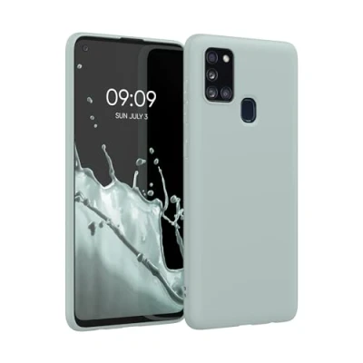 Abbildung von kwmobile Hülle kompatibel mit Samsung Galaxy A21s weiches TPU Silikon Case Cover geeignet für kabelloses Laden Cool Mint