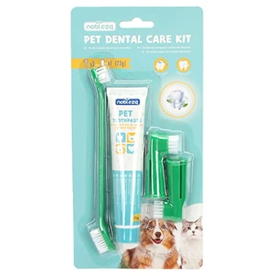 Abbildung von nobleza Tierzahnbürste 3 in 1 Zahnpflege Set für Hunde mit Zahnbürste &amp; 70g Zahnpasta