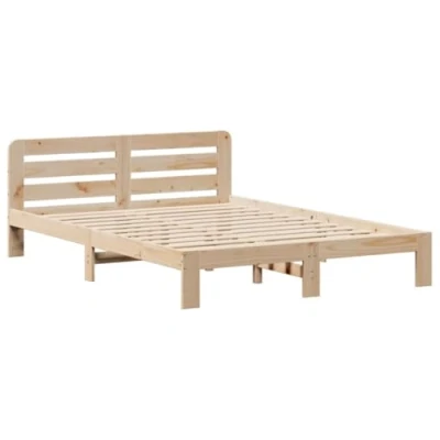 Abbildung von vidaXL Massivholzbett, Holzbett Bett ohne Matratze mit Kopfteil, Bettrahmen Bettgestell Lattenrost, Doppelbett für Schlafzimmer, 120x200cm Kiefernholz