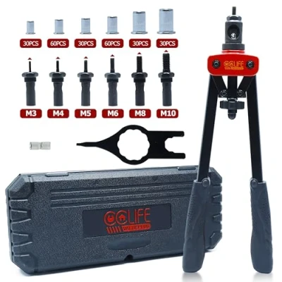 Abbildung von CCLIFE Nietmutternzangen Set inklusive 240 Stück Nietmuttern M3 M4 M5 M6 M8 M10 professionelles mit Doppelgriff Mutternpistole