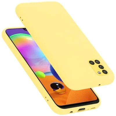 Abbildung von Cadorabo Hülle kompatibel mit Samsung Galaxy A31 Silikon Handyhülle für Case aus flüssigem kratzfeste und stoßfeste dünne TPU Schutzhülle LIQUID GELB