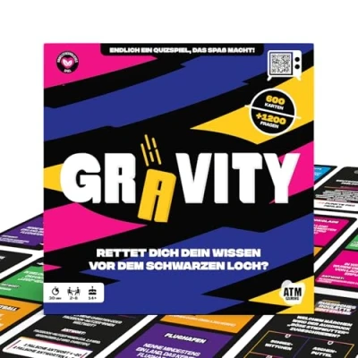 Abbildung von ATM Gaming Spiel, Wissensspiel, Quizspiel, Strategiespiel, Kartenspiel, Familienspiel, Gesellschaftsspiel Gravity Das Brettspiel mit +1.200 Fragen zum Allgemeinwissen, Made in Germany