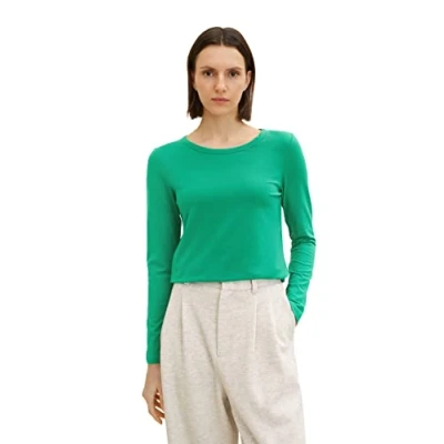 Abbildung von TOM TAILOR Damen 1035396 Basic Langarmshirt, 31032 Vivid Leaf Green, XL
