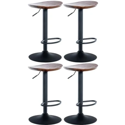 Abbildung von CLP 4er Set Barhocker Skelde Höhenverstellbar Mit Fußstütze 360 Grad Drehbar Robuster Tresenhocker Holzsitz Inklusive Bodenschoner, Farbe:walnuss
