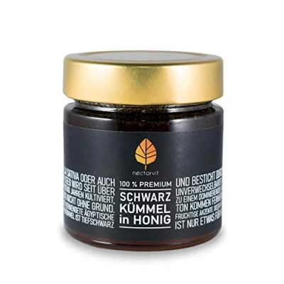 Abbildung von nectarvit Schwarzkümmel in Honig (Nigella Sativa/Black Cumin), mit ganzen Samen (1 Glas (270 g))