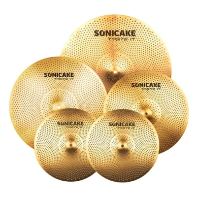 Abbildung von SONICAKE Cymbal Set mit geringer Lautstärke 14&quot; HiHat+16&quot; Crash+18&quot; Crash+20&quot; Ride Beckenset Golden 5 Stücke