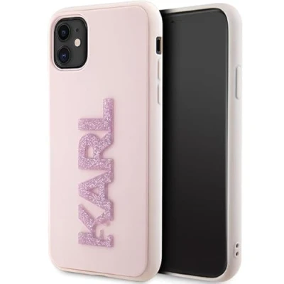 Abbildung von Karl Lagerfeld KLHCN613DMBKCP Hülle für iPhone 11 / Xr 6.1&quot; Rosa hardcase 3D Rubber Glitter Logo