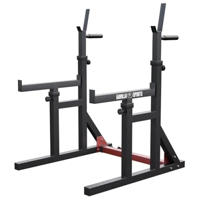 Abbildung von GORILLA SPORTS Squat Rack Dip Station, verstellbar, bis 300kg Hantelständer, Langhantelablage, (1 tlg., Höhe und Breite Schwarz), Multifunktion Kniebeugenständer, Langhantelständer, Trainingsgerät