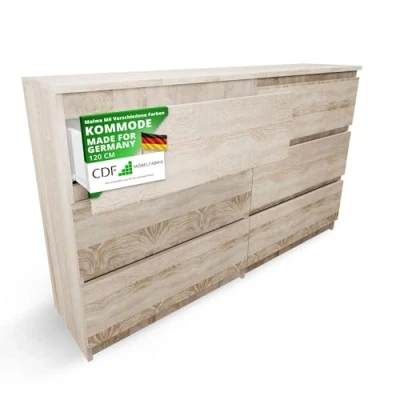Abbildung von CDF Kommode Malwa M6 120 Farbe: Eiche Sonoma Schrank für Dokumente, Kleinigkeiten Ideal Wohnzimmer, Schlafzimmer, Kinderzimmer, Jugendzimmer und Büro 6 geräumige Schubladen