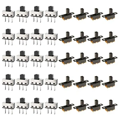 Abbildung von Youmile 20 Stück Mini Vertikale Schiebeschalter 1P2T SPDT 3 Pin 2 Position DC50V 0.5A SS12D10 Schalter mit Panel EIN/AUS SS12F15 Rastender Kippschalter